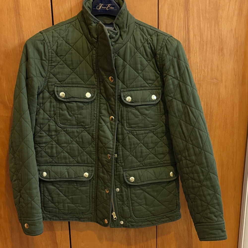 Womens Jcrew Quilted Jacket, Green